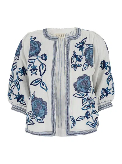 Mabe 'eden' Blue Jacket With Puffed Sleeves And All-over Floral Print