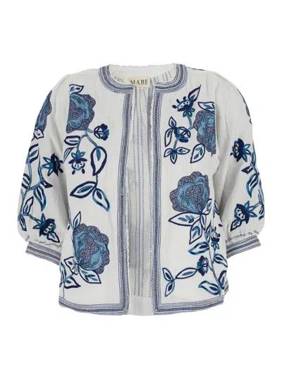 Mabe 'eden' Blue Jacket With Puffed Sleeves And All-over Floral Print In Cotton And Silk Woman