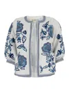 Mabe 'eden' Blue Jacket With Puffed Sleeves And All-over Floral Print In Cotton And Silk Woman In White