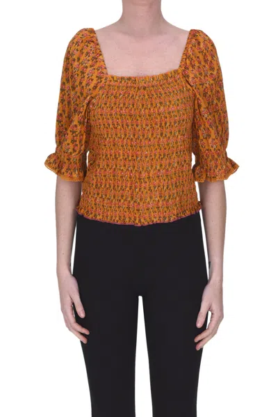 Mabe Flower Print Cropped Blouse In Mustard