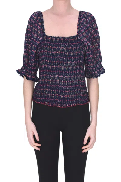 Mabe Flower Print Cropped Blouse In Navy Blue
