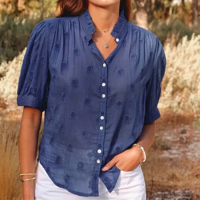 Mabe Frani Embroidered Short Sleeve Top In Cobalt In Blue