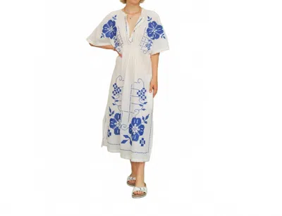 Mabe Laney Embroidered Dress In Ivory/blue In White