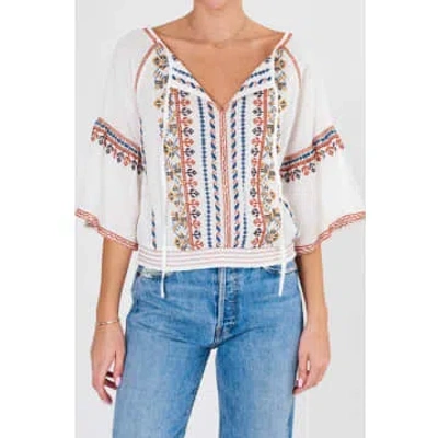 Mabe Lena Embroidered Ecru Top In White