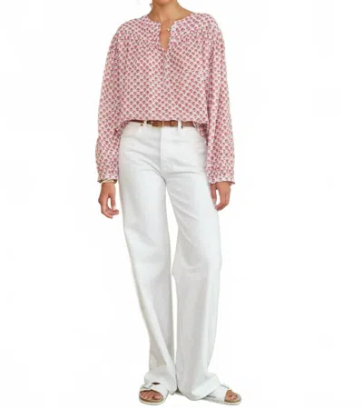 Mabe Letty Print Long Sleeve Top In Pink