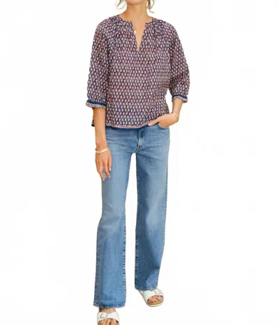 Mabe Mari Printed V-neck Top In Indigo In Multi