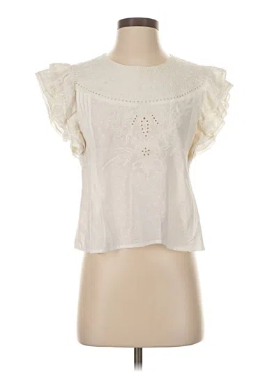 Mabe Short Sleeve Top Ivory Ruffles Neckline Tops In Neutral