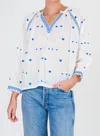 Mabe V Neck Embroidered Top In White/blue