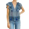 Mabe Viti Print Frill Top In Navy In Blue