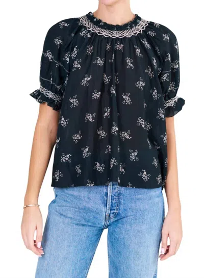 Mabe Vivi Printed Short Sleeve Top In Flowers Black In Multi