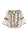 Mabe White Top With V Neck On The Front And All-over Embroidered Motif