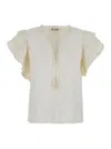 MABE WHITE TOP WITH V-NECK ON THE FRONT AND KNOT CLOSURE