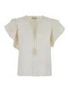 Mabe White Top With V-neck On The Front And Knot Closure