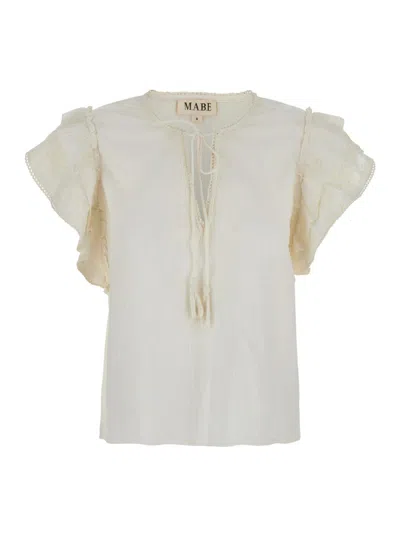 Mabe White Top With V-neck On The Front And Knot Closure In Fabric Woman