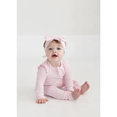 Mabel + Honey Babies'  Amelia Rose Long Sleeve Solid Convertible Romper With Matching Headband In Pink