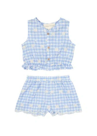 Mabel + Honey Kids'  Barnyard Babe Blue Two Piece Short Set