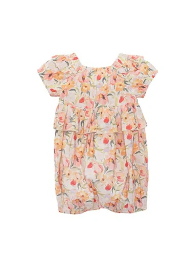 Mabel + Honey Babies'  Blooming Florals Short Gathered Sleeve Romper In Multi