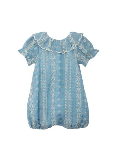 Mabel + Honey Babies'  Delicate Blue Short Sleeve Romper In Green