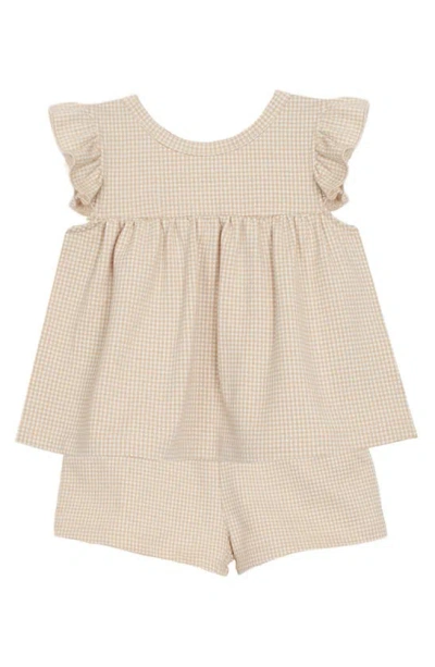 Mabel + Honey Kids' Franny Plaid Knit Top & Shorts Set In Brown