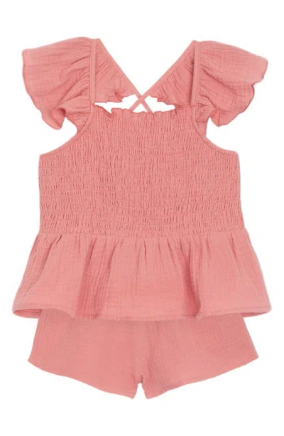 Mabel + Honey Kids' That's My Jam Gauze Top & Shorts Set In Pink
