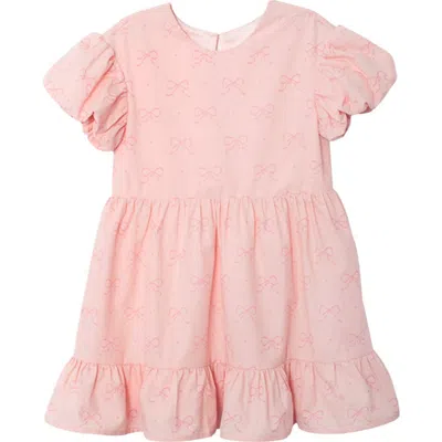 Mabel + Honey Kids'  Lacy Bowkisses Puff Sleeve Dress In Pink