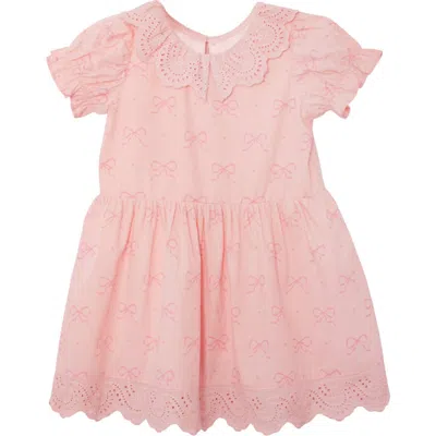 Mabel + Honey Kids'  Lacy Bowkisses Short Sleeve Dress In Pink