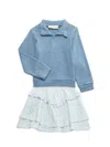 Mabel + Honey Hannah Little Girl's 2-piece Pullover & Print Skirt Set In Blue