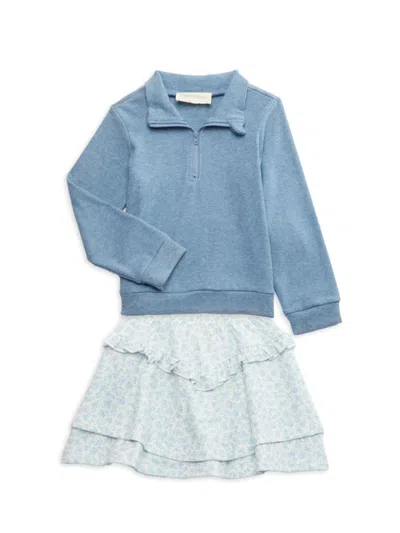 Mabel + Honey Kids' Hannah Little Girl's 2-piece Pullover & Print Skirt Set In Blue