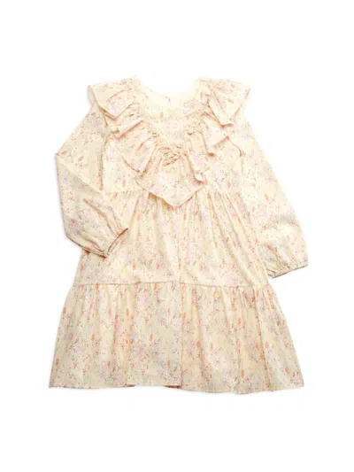 Mabel + Honey Kids' Little Girl's Cinnamon Spice Floral Print Tiered Dress In Peach Multi
