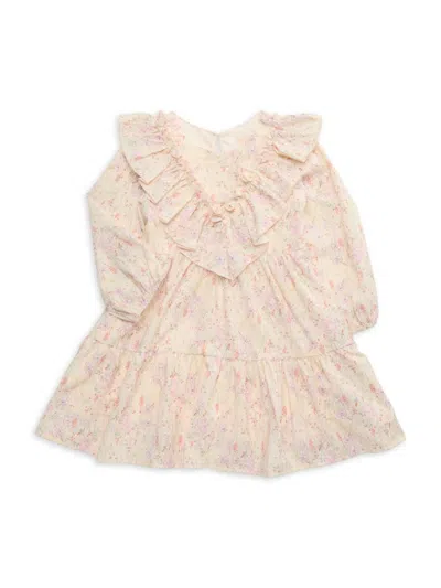 Mabel + Honey Babies' Little Girl's Cinnamon Spice Print Ruffle Dress In Beige