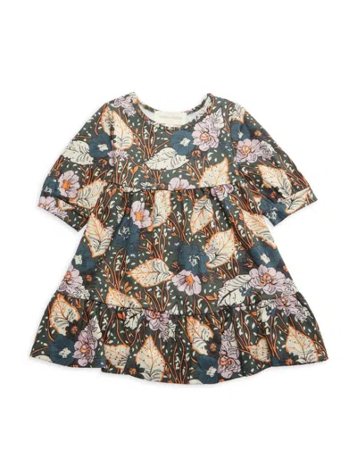 Mabel + Honey Kids' Little Girl's Floral & Leaves Print Dress In Green Floral