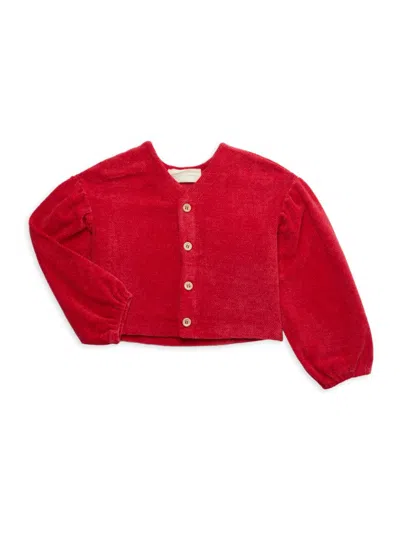 Mabel + Honey Kids' Little Girl's Holly Drop Shoulder Cardigan In Red