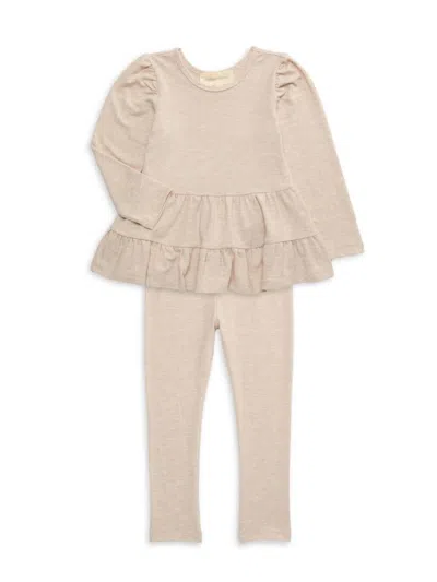 Mabel + Honey Kids' Little Girl's Millie 2-piece Tiered Top & Pants Set In Beige
