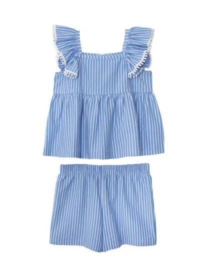 Mabel + Honey Babies'  Piper Ruffled Tank Two Piece Set In Blue