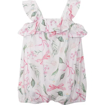 Mabel + Honey Babies'  Rosie Ribbons Ruffled Tank Romper In Pink