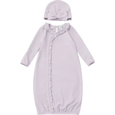 Mabel + Honey Babies'  Soft Meadow Newborn Gowns Solid With Matching Hat In Purple