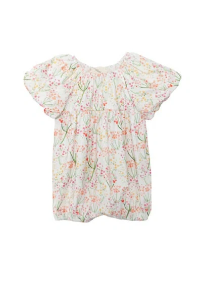 Mabel + Honey Babies'  Springtime Garden Short Puff Sleeve Romper In Multi