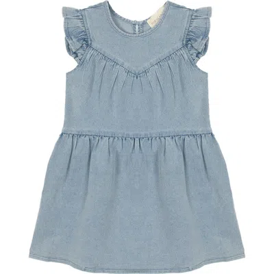 Mabel + Honey Kids'  Sunset Fields Flutter Sleeve Dress In Blue