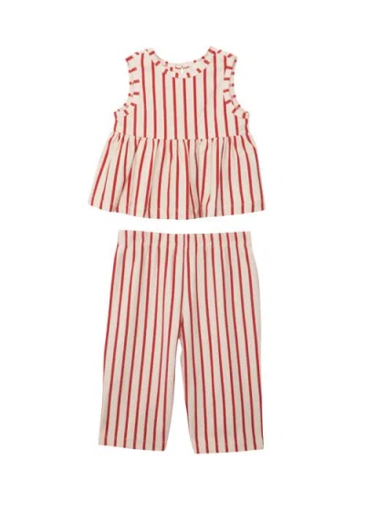 Mabel + Honey Babies'  Terracotta Stripe Sleeveless Two Piece Set In Multi
