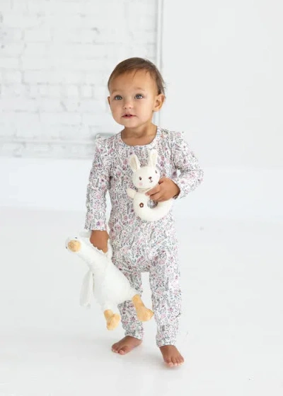 Mabel + Honey Babies'  Whimsical Wildflower Convertible Romper Floral Print With Matching Headband In Gray