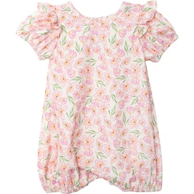 Mabel + Honey Babies'  Wild Savanna Short Gathered Sleeve Romper In Pink