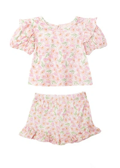 Mabel + Honey Kids'  Wild Savanna Short Gathered Sleeve Two Piece Set In Pink