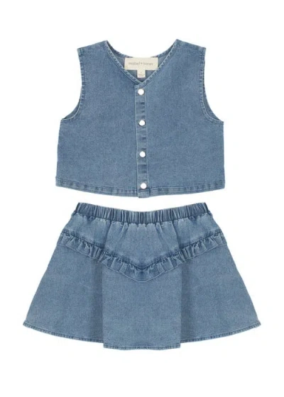 Mabel + Honey Babies'  Zoey Denim Two Piece Dress Set In Blue