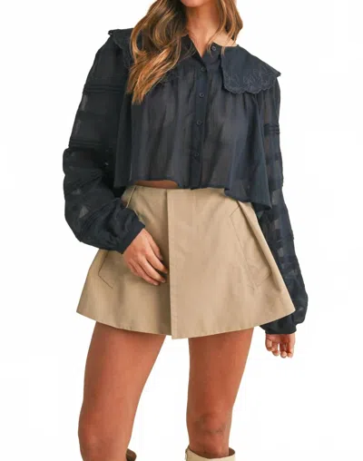 Mabel Olesea Bow-embroidered Crop Top In Navy In Blue