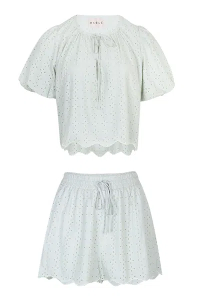 Mable Aiyana Eyelet Top And Shorts Set Mint In Green