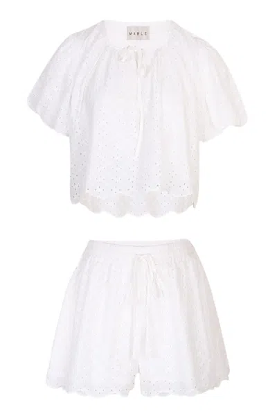 Mable Aiyana Eyelet Top And Shorts Set Off White