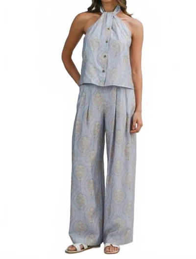 Mable Alejandra Halter Neckline Top And Wide Leg Pants Set In Blue