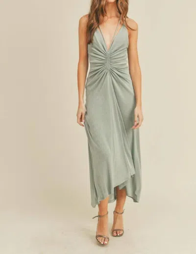 Mable All The Drama Ruched Halter Midi Dress In Minty Grey In Green