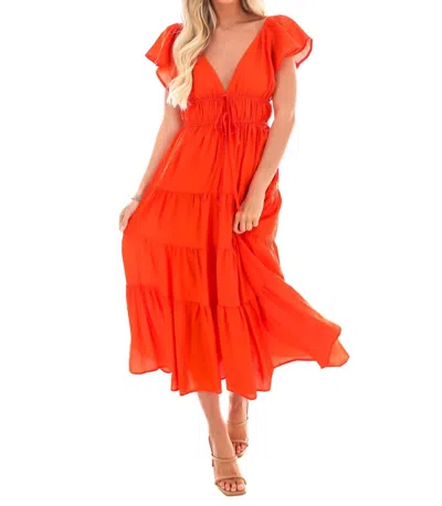 Mable Always Forever Tiered Midi Dress In Tomato Red
