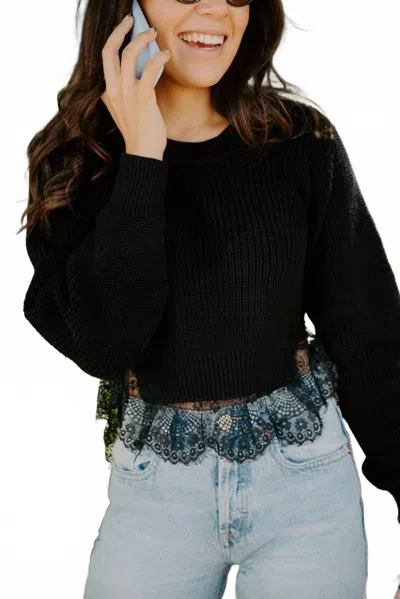 Mable Amazing Lace Hem Sweater In Black